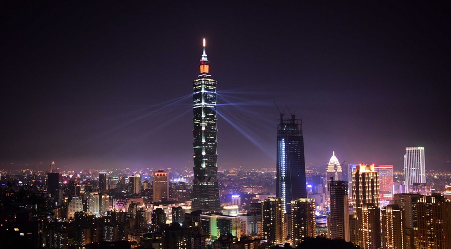 A light show illuminates the Taipei 101 skyscraper in Taipei, southeast China's Taiwan. Photo: Zhu Xiang/Xinhua